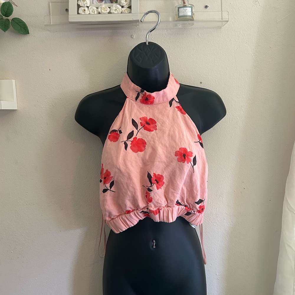 Zara Pink Floral Halter Tank Top